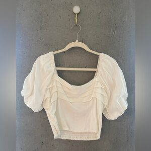 Lush Plan On It Pleated White Crop Top (Small)